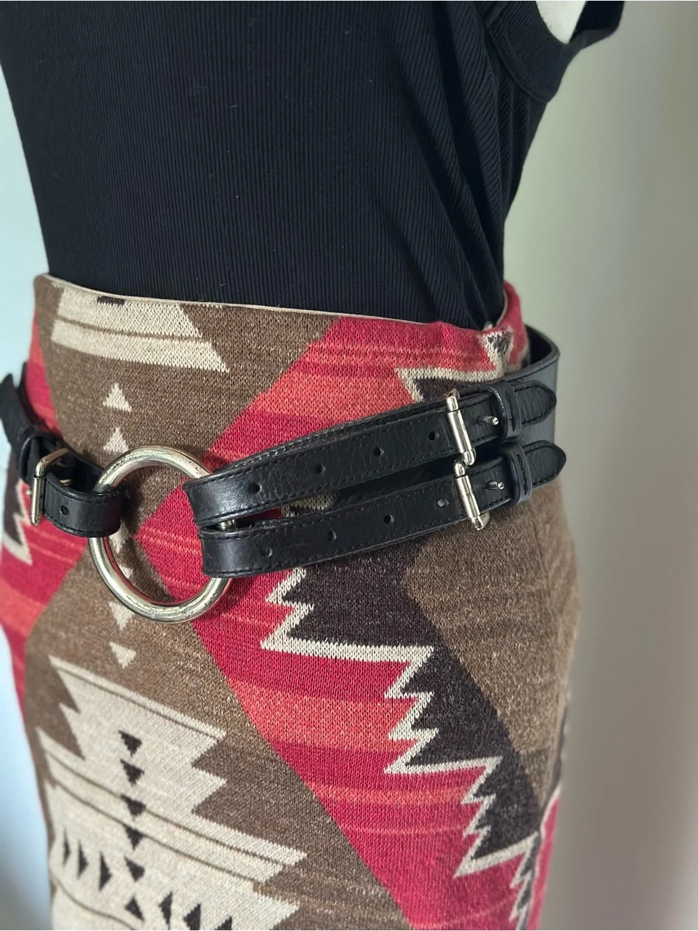 Vintage Ralph Lauren Black Leather Silver Double O-Ring Belt Women’s Small